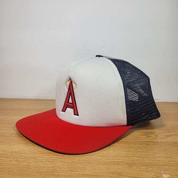 Vintage Los Angeles Anaheim Angels Hat Cap White Red Blue Snapback Foam Mens - Picture 3 of 10